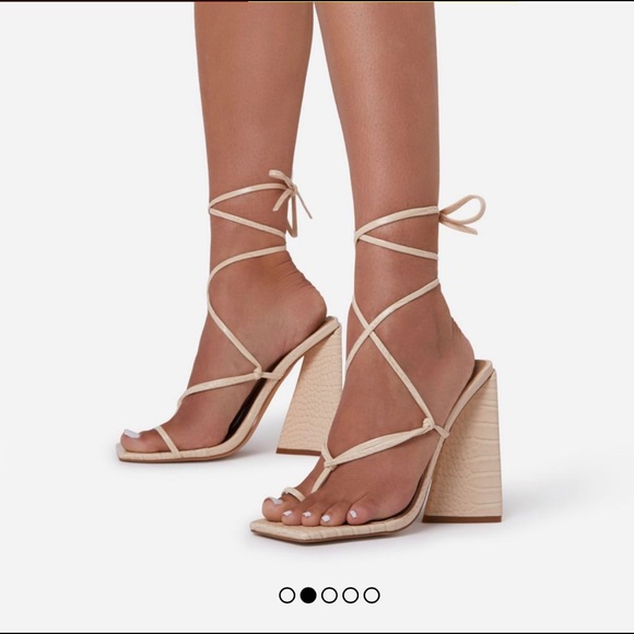 Brand new EGO new faux croc lace up nude sandals - block heel - Picture 2 of 2